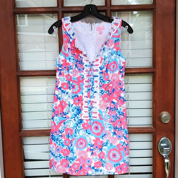 Lilly Pulitzer Dresses & Skirts - Lilly Pulitzer Pink and Blue Embroidered Tie Shift Dress